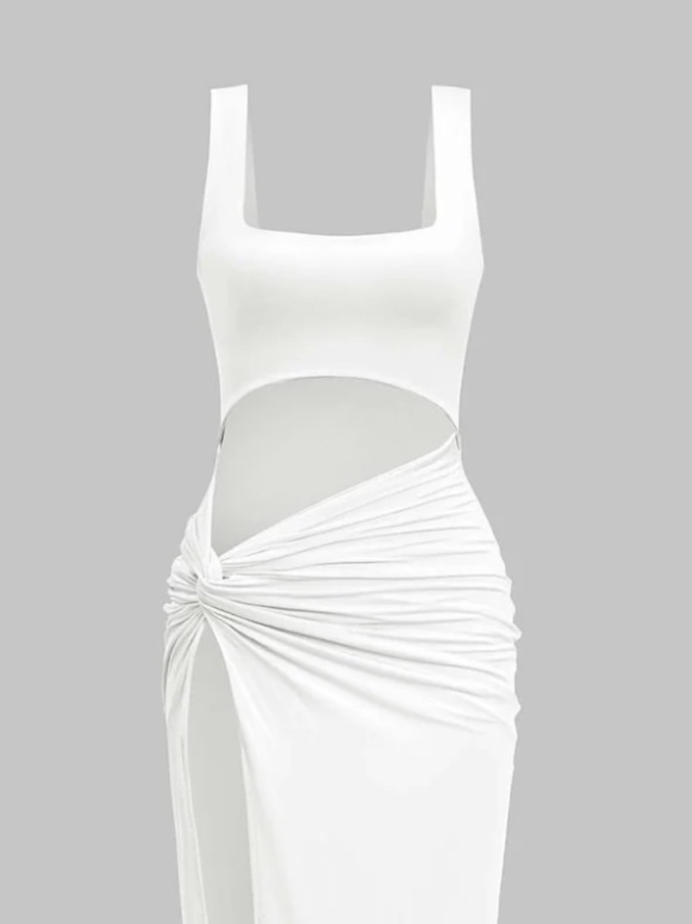 White Knot-Detail Side-Slit Maxi Dress